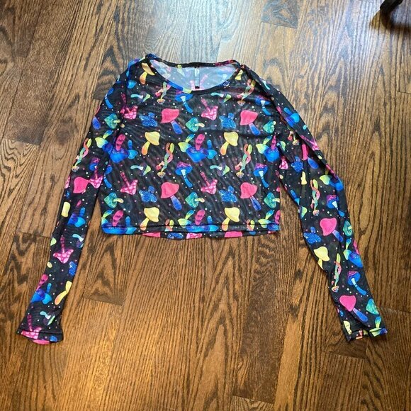 Y2K SPENCER Mushroom CROPPED mesh see through long sleeve L/XL - Picture 1 of 6